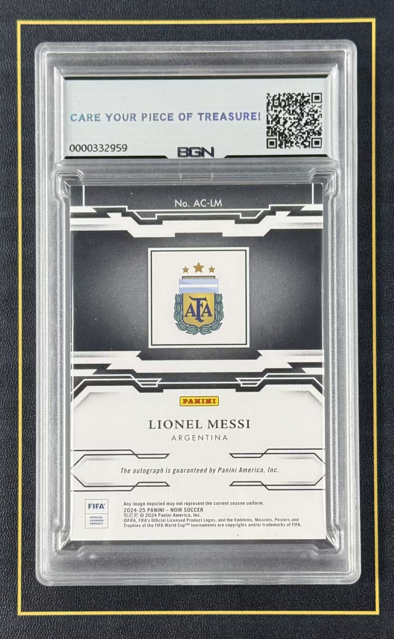 【超新星精品】2024-25 Panini Noir Lionel Messi 诺尔 阿根廷 利昂内尔梅西 里奥梅西 10编 金闪版 签字 BGN8.5分签字10分评级【C0AK009y001】
