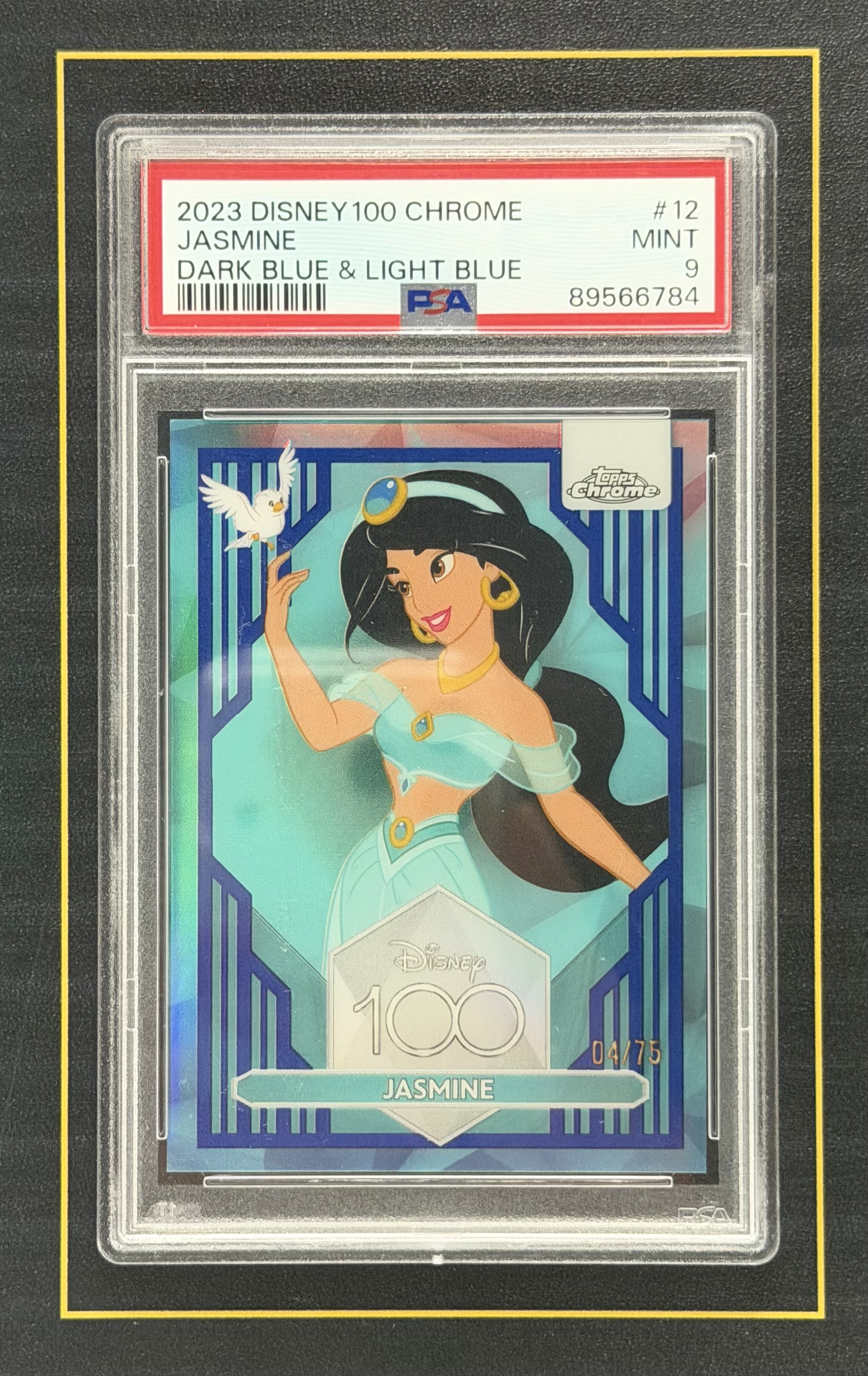 【超新星精品】2023 Topps Chrome Disney 迪士尼 TC 元年 迪士尼100周年 Jasmine 阿拉丁 茉莉公主 75编 深蓝与浅蓝折 深蓝与天蓝折 折射 PSA9分评级【V179007h001】