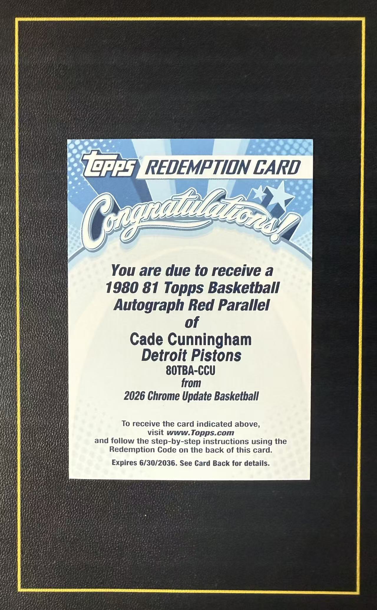 【超新星精品】2025-26 Topps Chrome Update TCU Cade Cunningham 活塞 CC 坎宁安 康宁汉姆 5编 正红折 折射 1980-81复古签 签字 交换板【C09E0081001】