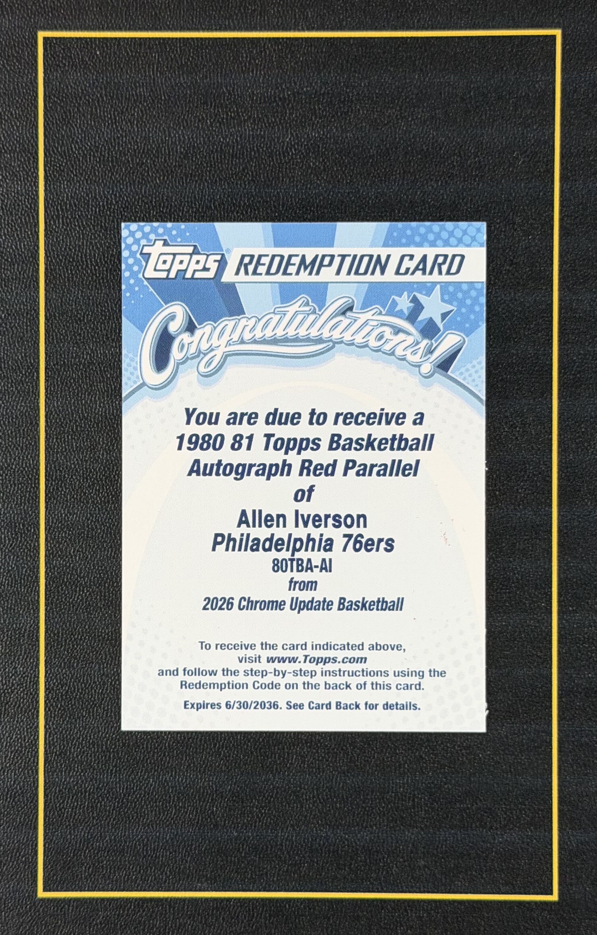 【超新星精品】2025-26 Topps Chrome Update TCU Allen Iverson 76人 阿伦艾弗森 阿伦艾佛森 5编 正红折 折射 1980-81复古签 签字 交换板【V073007J001】