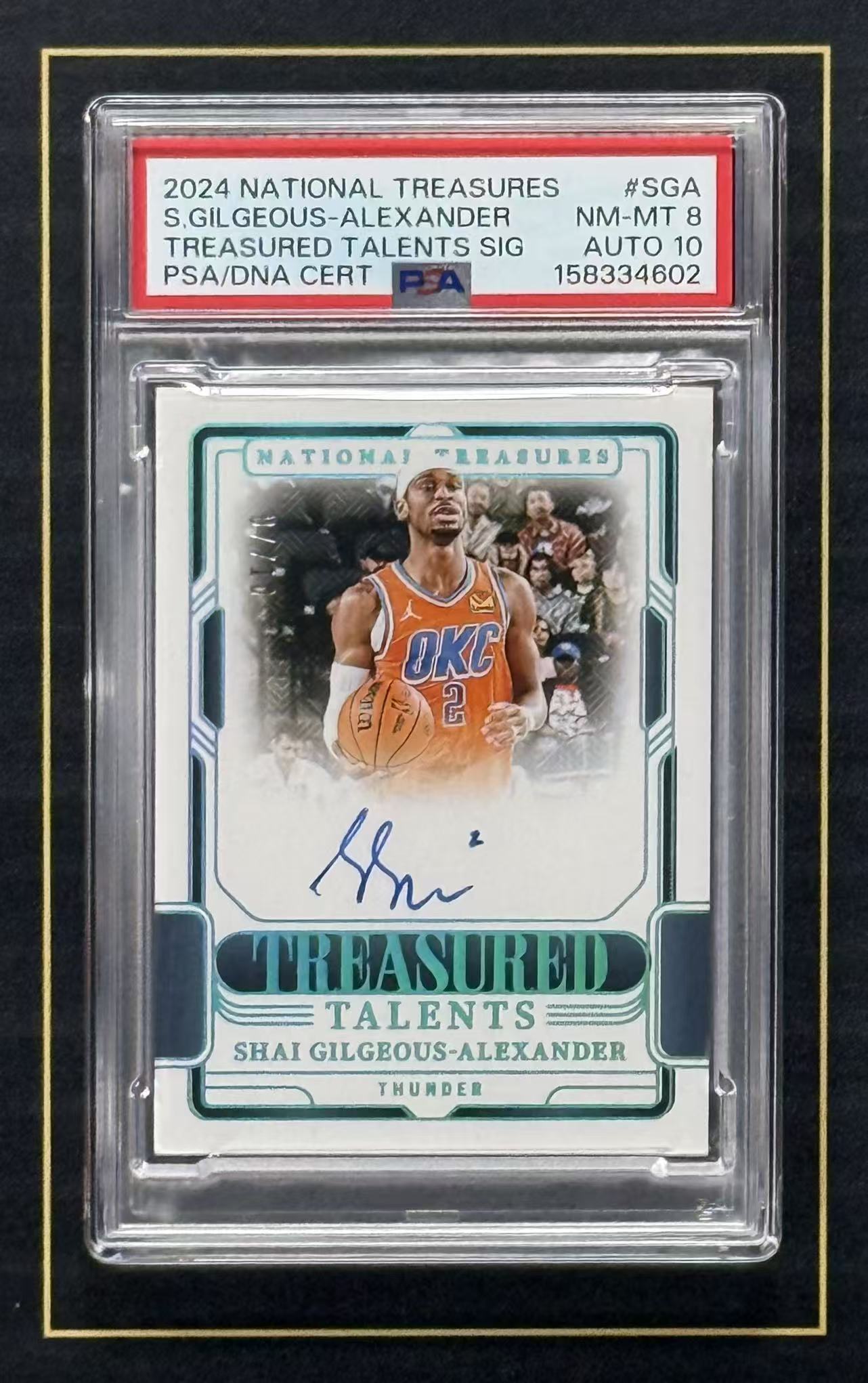 【超新星精品】2024-25 Panini National Treasures Shai Alexander 国宝 雷霆 SGA 谢伊亚历山大 10编 湖水蓝 Treasured签 卡签 PSA8分签字10分评级【C0A80093002】