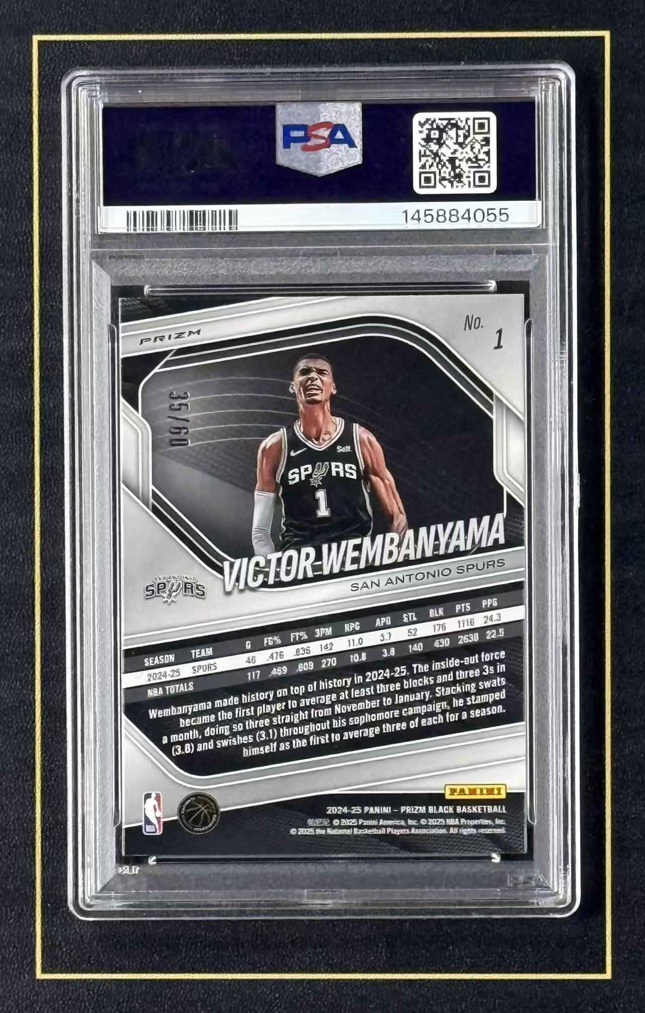 【超新星精品】2024-25 Panini Prizm Black Victor Wembanyama 马刺 外星人 斑马 维克托 文班亚马 60编 橙波纹折 折射 PSA10分评级【V630007j001】