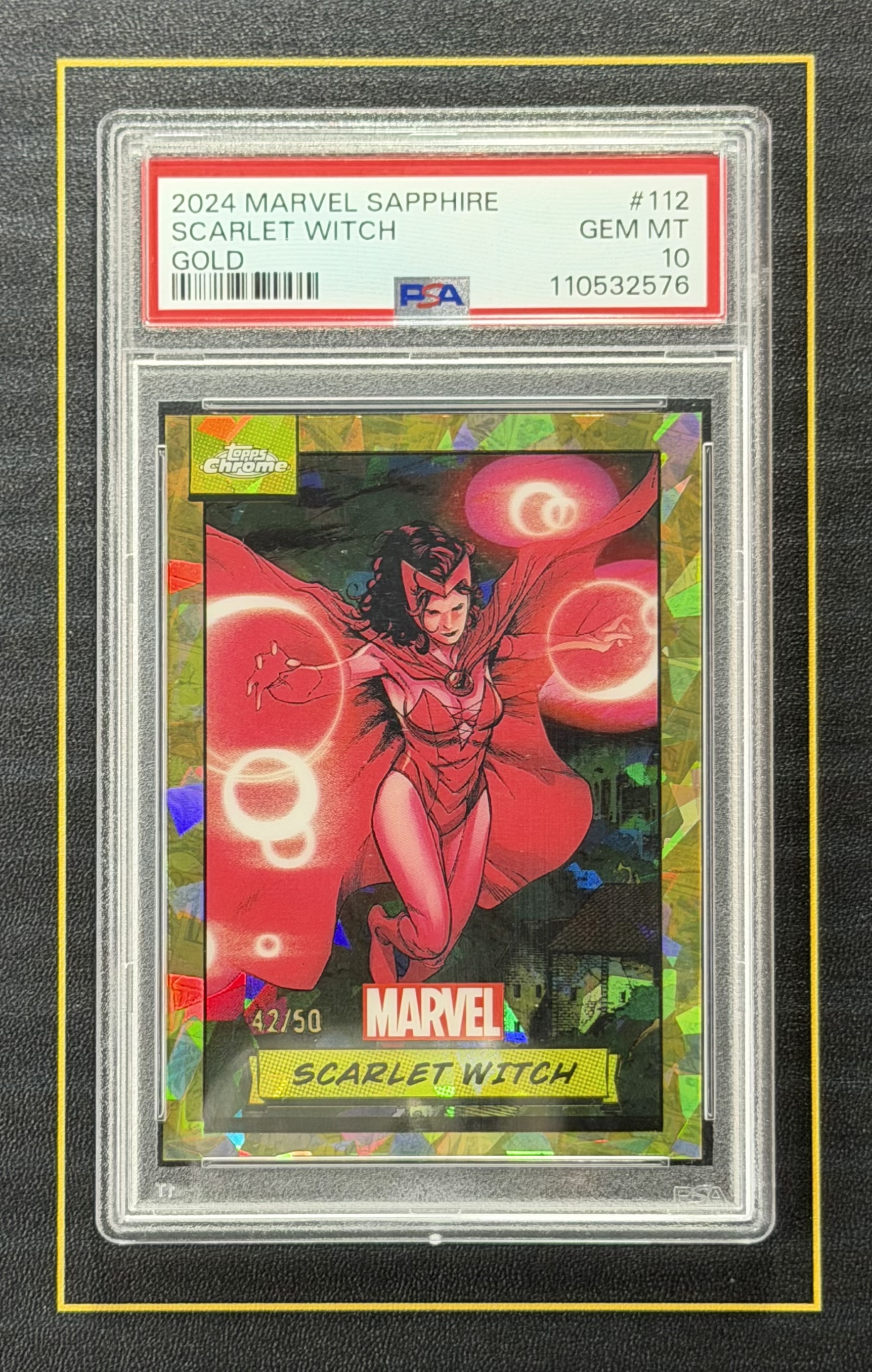 【超新星精品】2024 Topps Chrome Sapphire Marvel TC漫威 蓝宝石 元年 Scarlet Witch 猩红女巫 绯红女巫 50编 金碎冰折 折射 PSA10分评级【V9930088015】