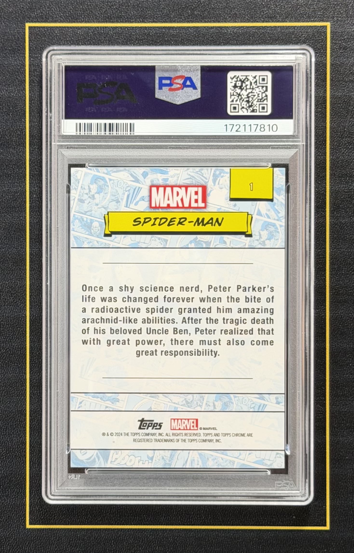 【超新星精品】2024 Topps Chrome Sapphire Marvel TC漫威 蓝宝石 元年 Spider Man 蜘蛛侠 50编 金碎冰折 折射 PSA10分评级【V9930088013】