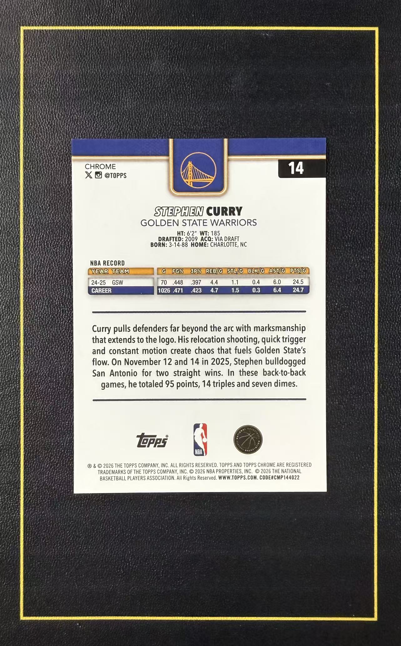 【超新星精品】2025-26 Topps Chrome Update TCU Stephen Curry 勇士 萌神 斯蒂芬库里 50编 金波纹折 折射 瑕疵如图【C07W006u003】